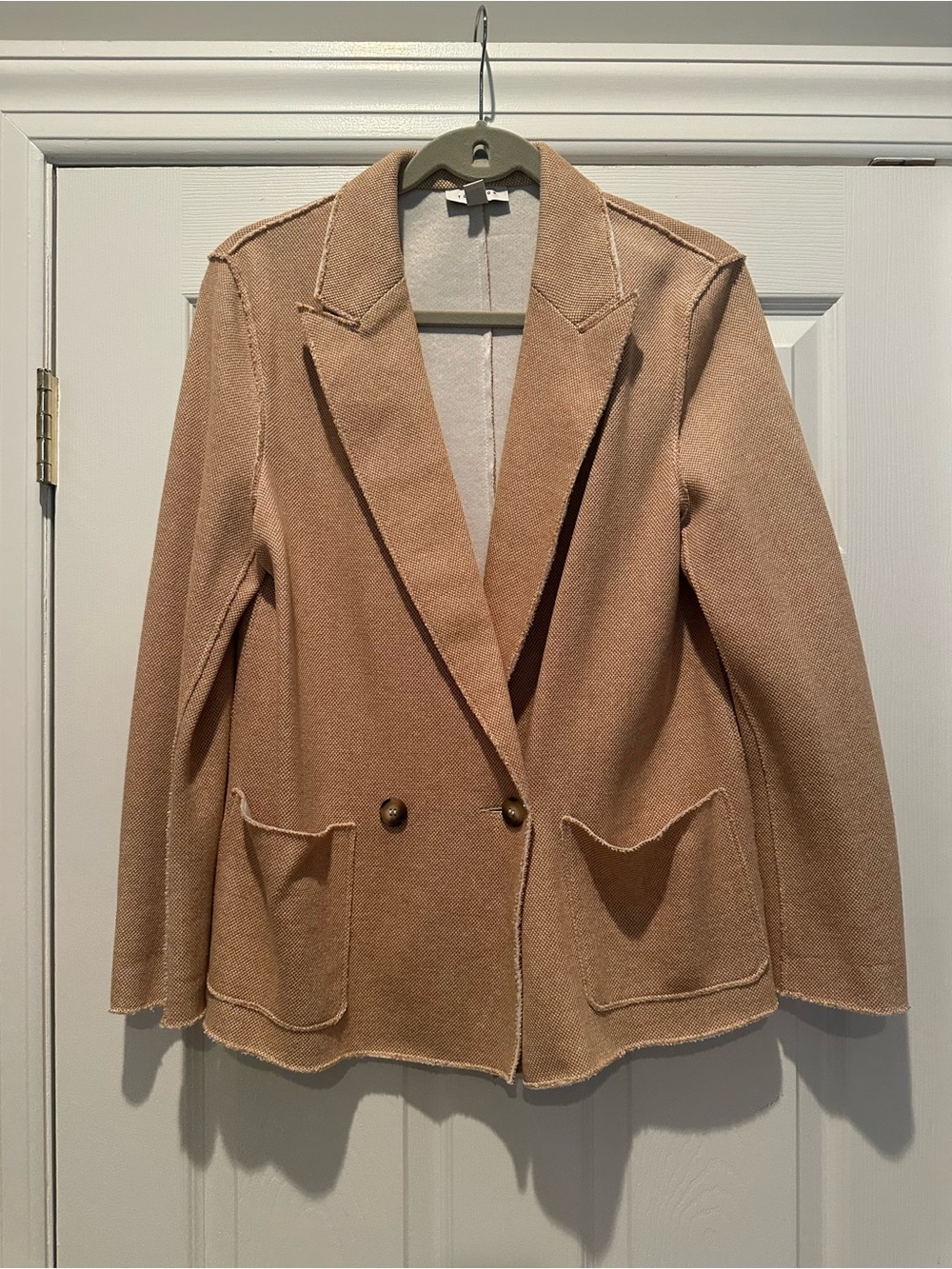 Topshop Double-Breasted Knit Blazer in Tan